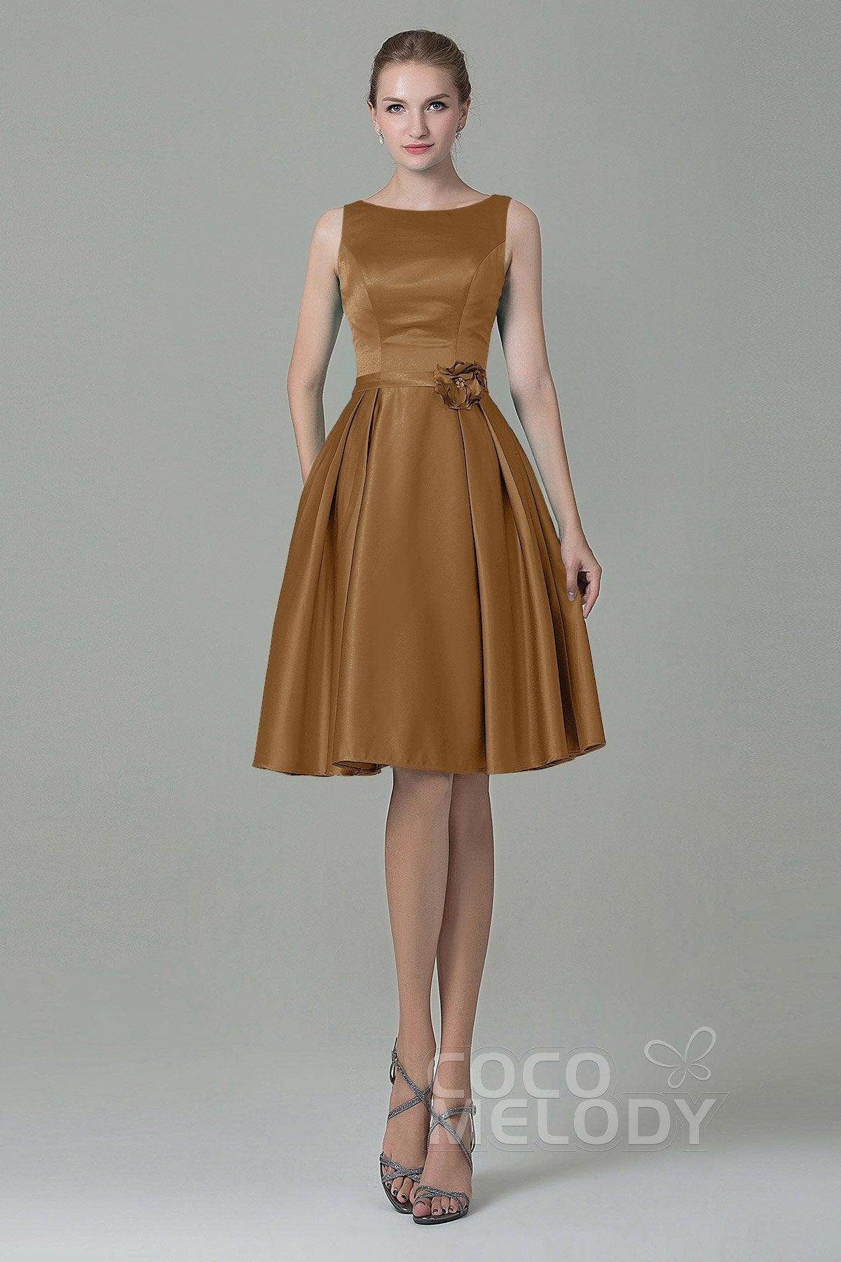 A-Line Knee Length Satin Bridesmaid Dress COZK1500B - COCOMELODY